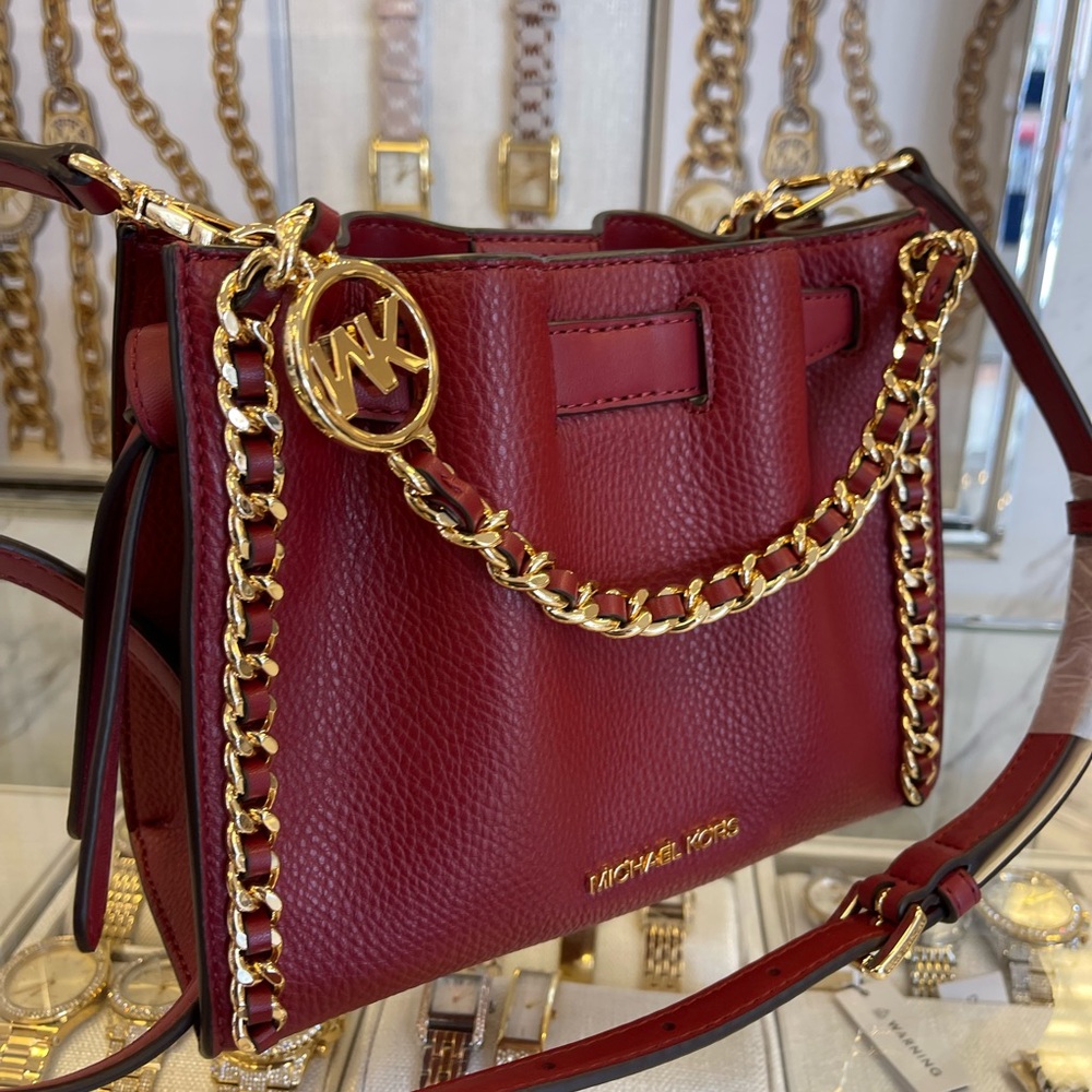 MICHAEL KORS Mina Small Chain Crossbody XBody Bag Belt Chain Inlay 
Cherry 
NWT